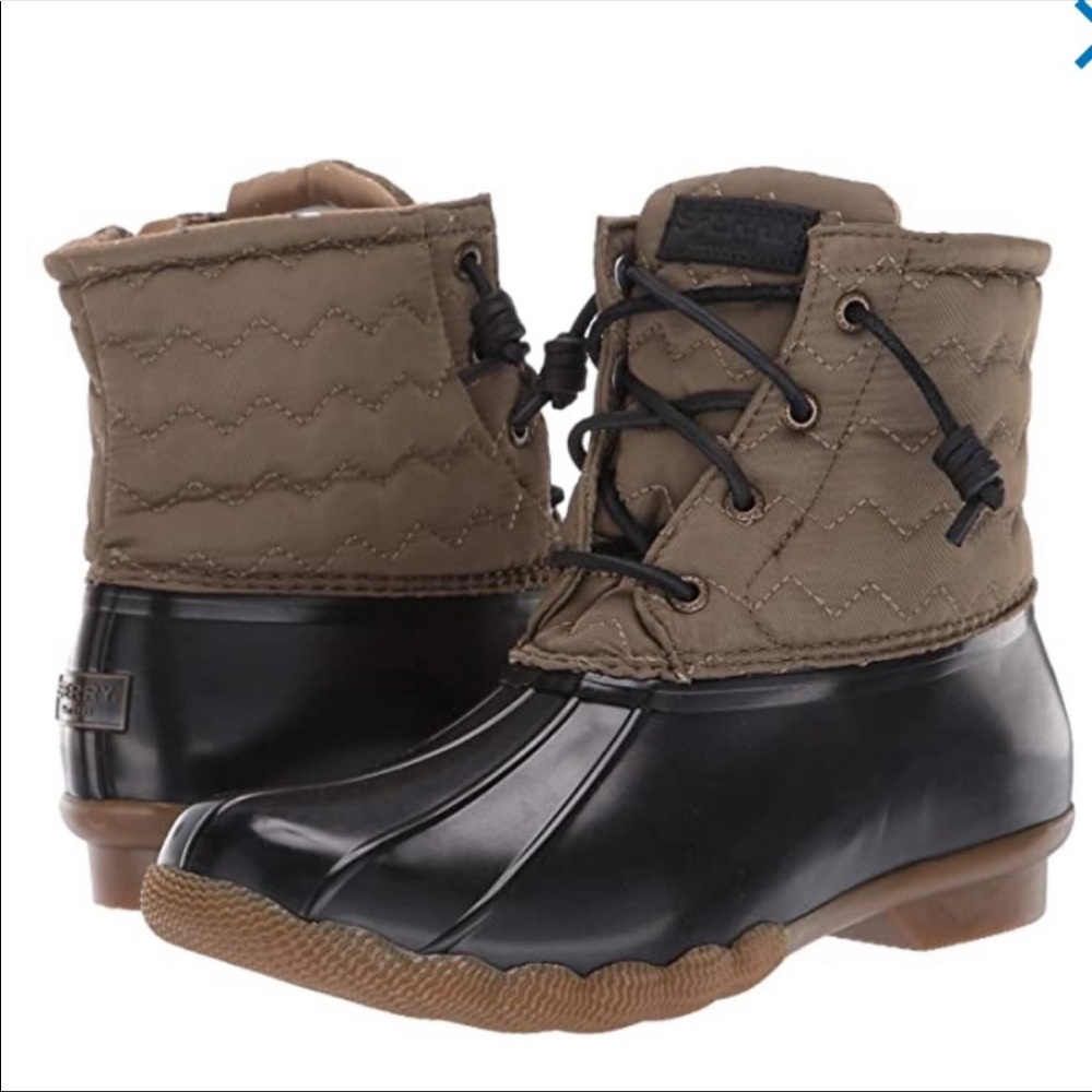 Sperry Saltwater Duck Rainboots Quilted Olive Green Size 8.5